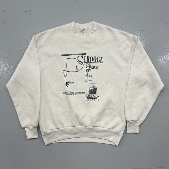 Vintage 80s Scrooge Friends of the Theatre White Sweatshirt - Picture 1 of 3
